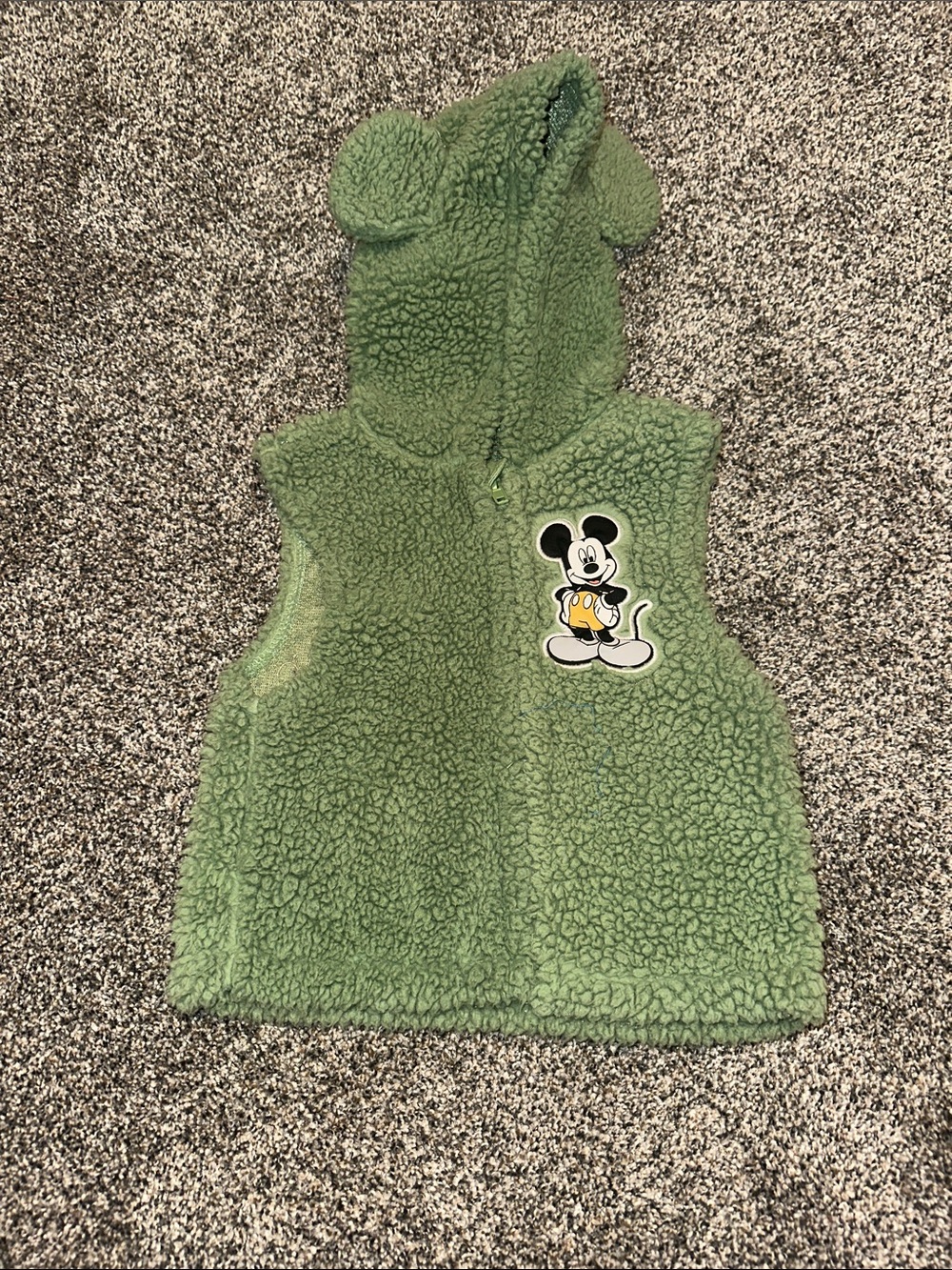 Disney Green Sherpa Hooded Vest with Mickey Patch